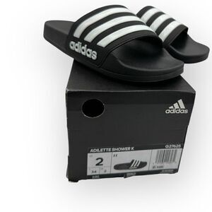 NWT Adidas Kids Adilette Shower K Comfort Slide Black White Size 2